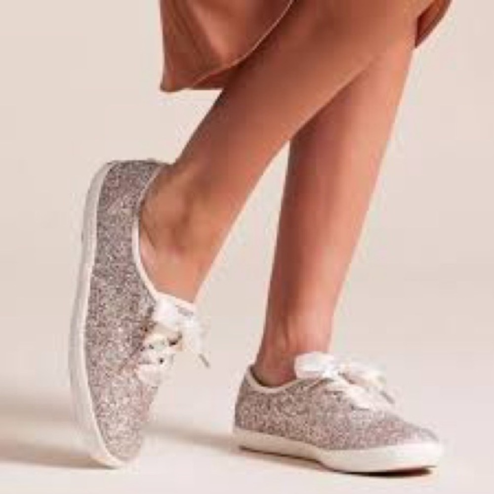 kate spade x Keds Glitter Ribbon Sneakers — Rose Gold NWOT